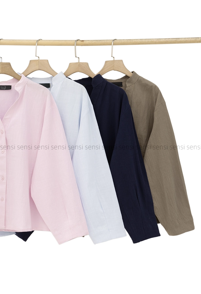 شومیز لینن یقه V کد 1005459